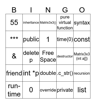 CSCI 1113-10 Review Bingo Card