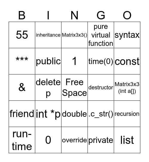 CSCI 1113-10 Review Bingo Card
