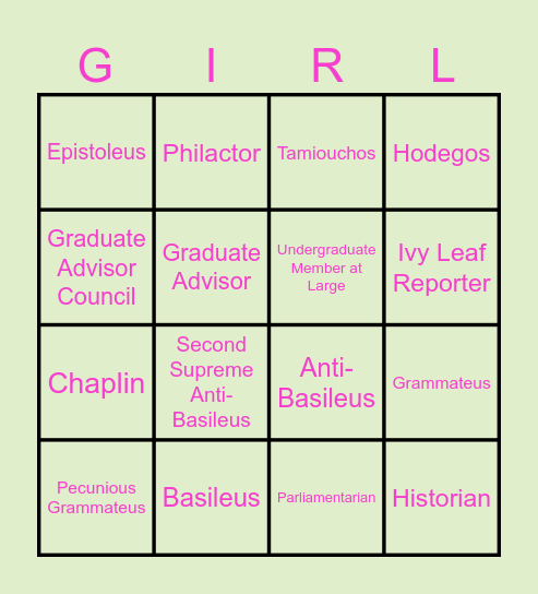 Who Runs the World BINGO Card