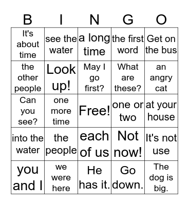 Word Bingo Card