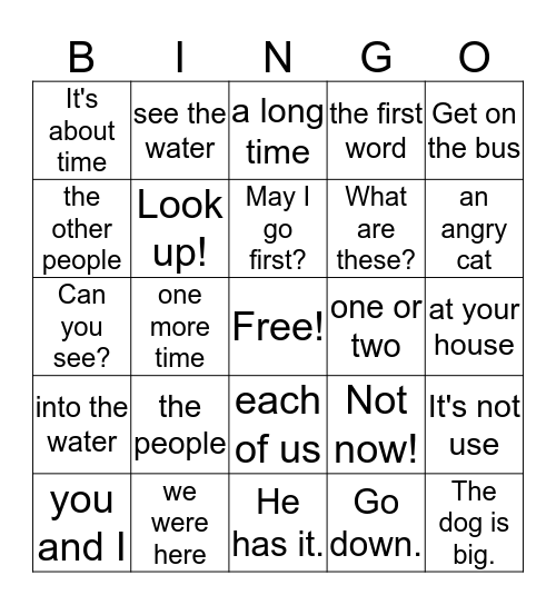 Word Bingo Card