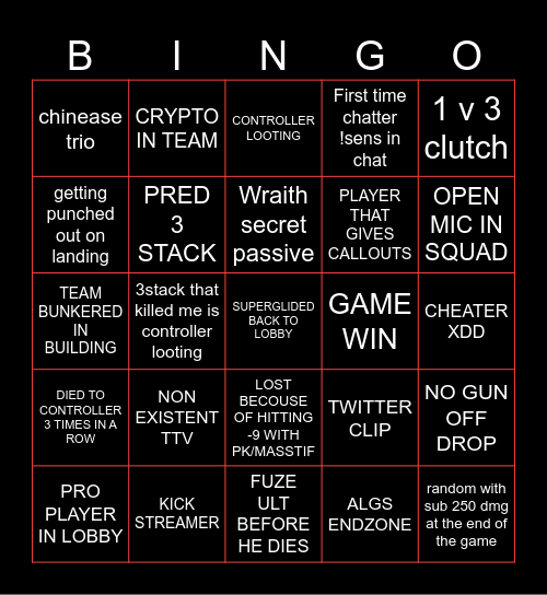 apex  bingo Card