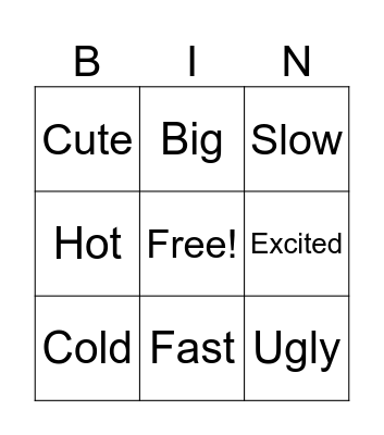 Adjectives! Bingo Card