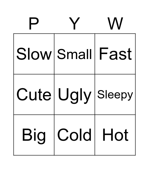 Adjectives! Bingo Card