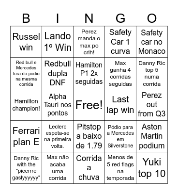 F1 BINGO 2024 Bingo Card
