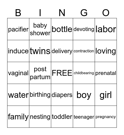 Motherhood Bingo Card
