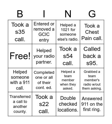 Dispatcher Bingo Card