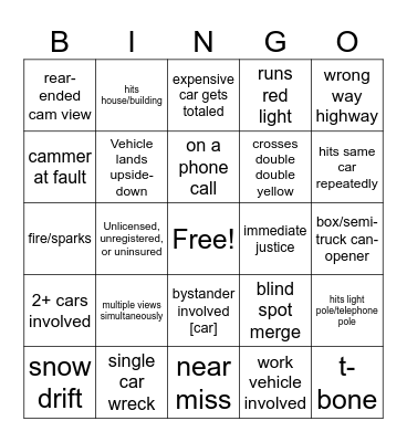 Homemade Idiots in Cars Bingo Card