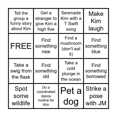 Kim' s Bachelorette Bingo Adventure Bingo Card