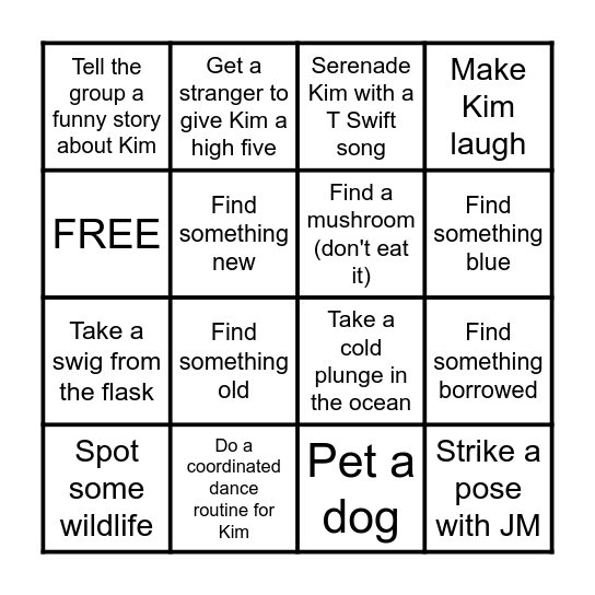 Kim' s Bachelorette Bingo Adventure Bingo Card