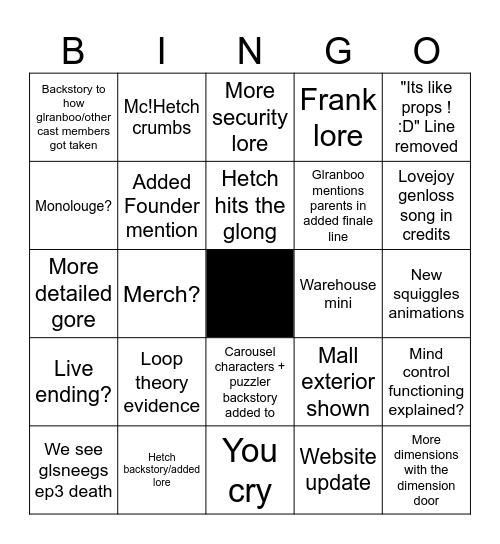 Founders Cut bingo Card