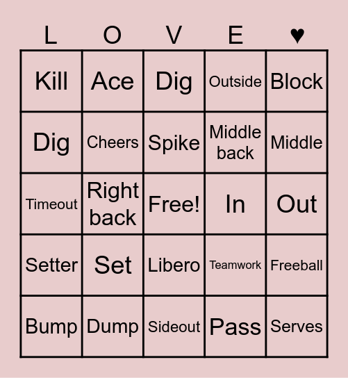 Volleyball Bingo Card