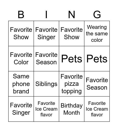 Social Bingo Card