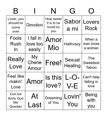 Love songs <3 Bingo Card