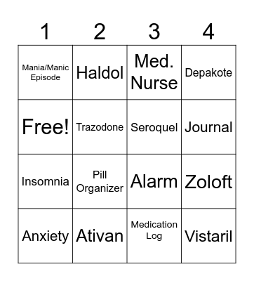 Medication Bingo Card