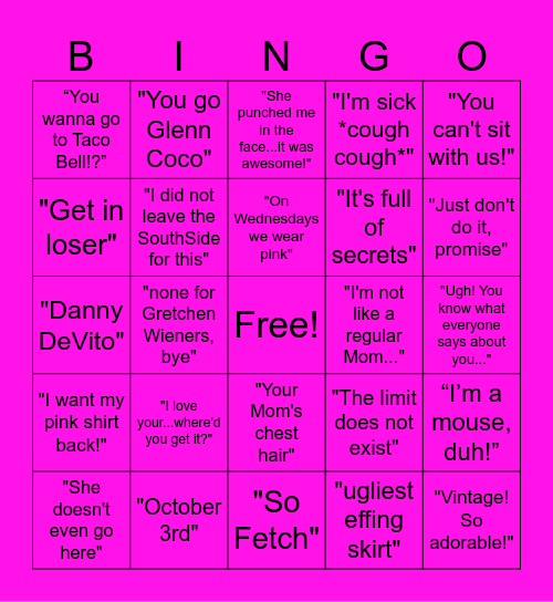 Get In Residents, We're Watching Mean Girls! Bingo Card