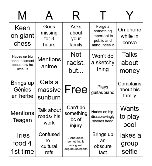 We ♡ Martin Bingo Card