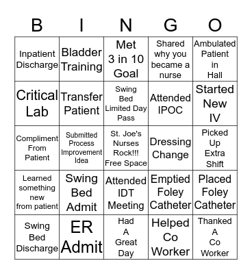 Nurse Week Bingo Card