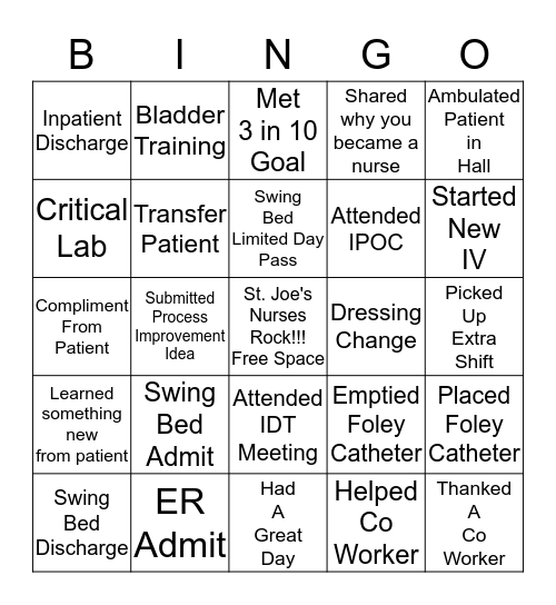 Nurse Week Bingo Card