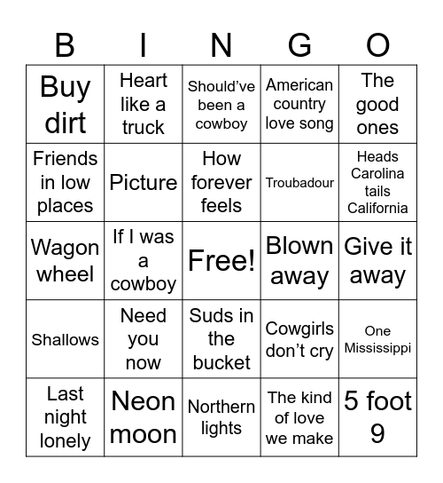 Country Bingo Card