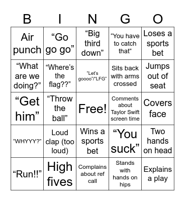 For the Boys Super Bowl Bingo Card