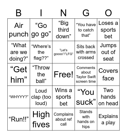 For the Boys Super Bowl Bingo Card