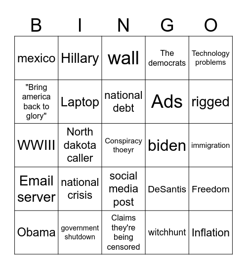 Political Enrichment Bingo Card