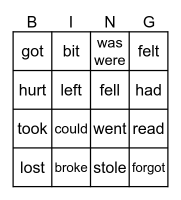 Irregular verbs Bingo Card