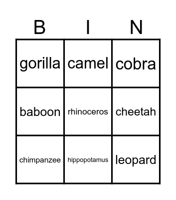 WILD WORLD Bingo Card