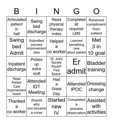 Nurses Week Bingo Card
