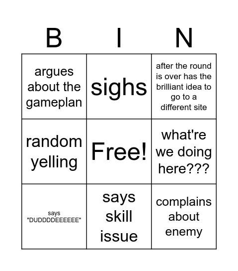 Wayne competitive Bingo Card