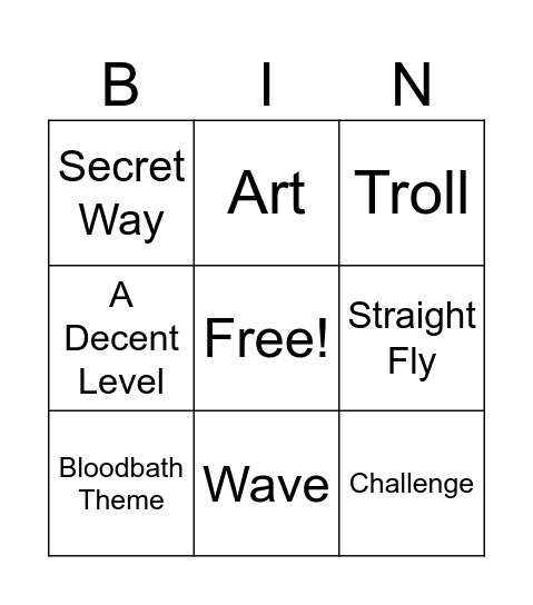 Geometry Dash Bingo Card