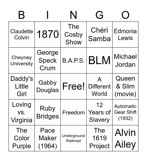 Black Resistance Bingo Card