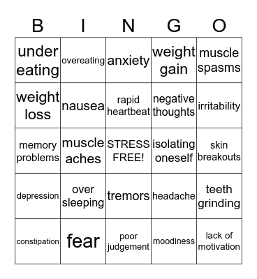 Signs of Stress Bingo Card