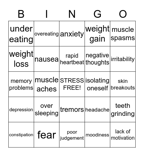 Signs of Stress Bingo Card
