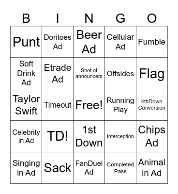 SuperBowl LVIII Bingo Card