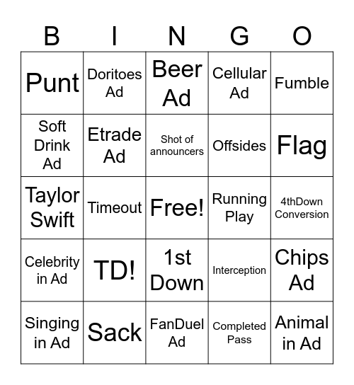 SuperBowl LVIII Bingo Card