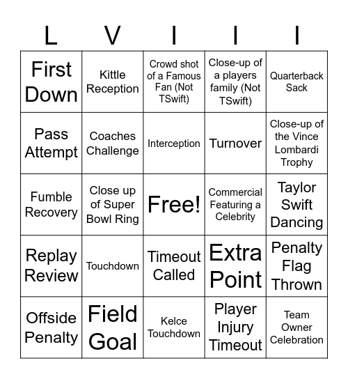 Superbowl Bing0 Bingo Card