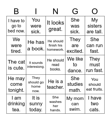 Be & Helping & Common Verb Bingo Card