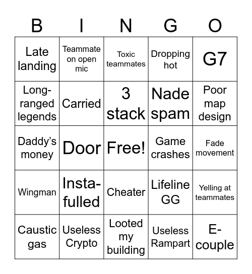 The Apex Experience Bingo Card