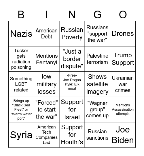 Tucker Carlson's conversation with Putin Bingo Card