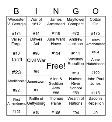 Social Studies Bingo Card