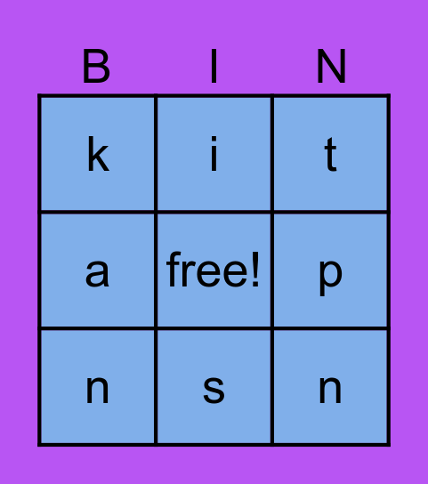 ABC Lesson 2 sounds Bingo Card