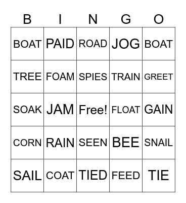 Jolly phonics 4 Bingo Card