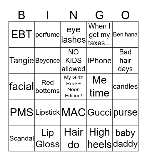 My Girlz Rock~ Neon Edition! Bingo Card
