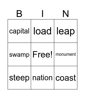 Vocabulary Review Bingo Card