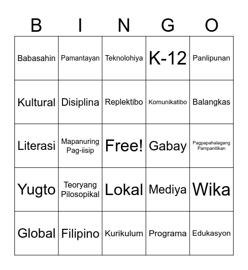 Layunin Bingo Card