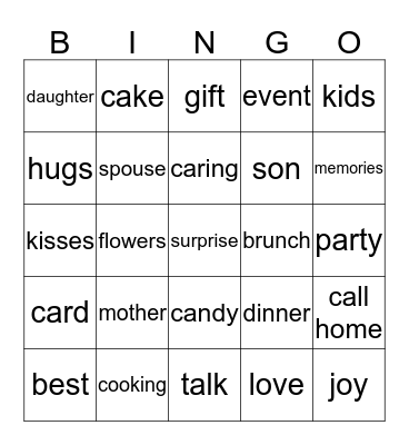 Mother's Day Bingo Card