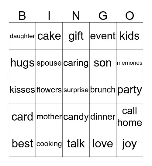 Mother's Day Bingo Card