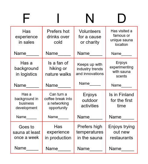 Human bingo Card